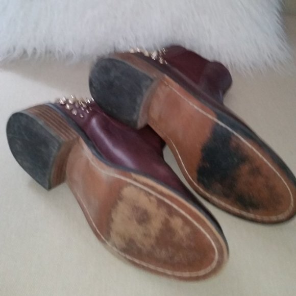 Sam Edelman gold studded plum leather slip on ankle boots - Picture 4 of 6